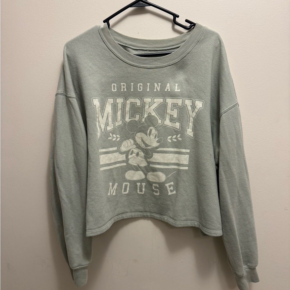Size XL Sage Light Green Varsity Mickey Mouse long sleeve sweater Used